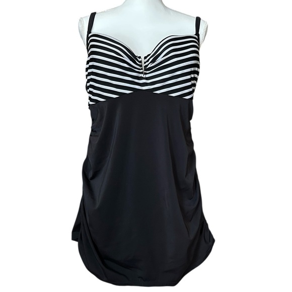 Lane Bryant Black and White Striped Swim Dress - Picture 1 of 7